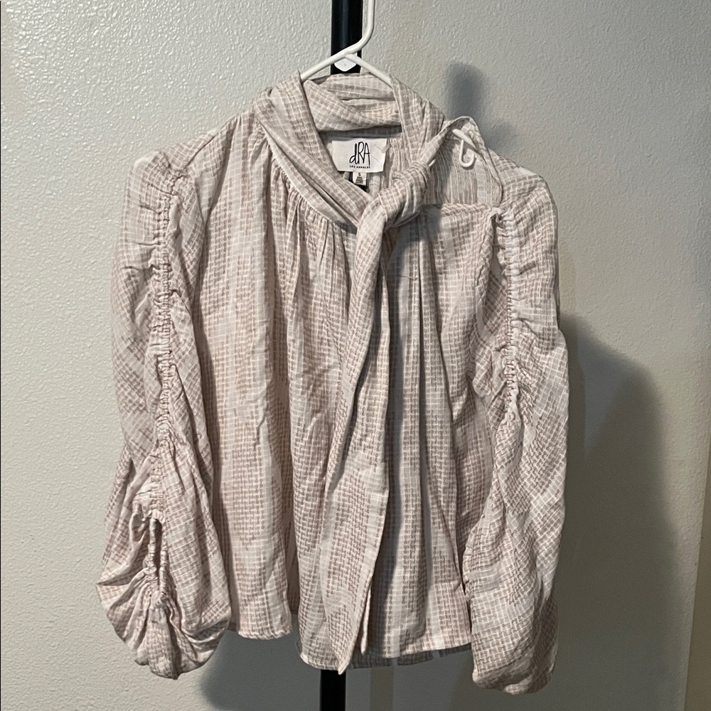 dra Los Angeles Anthropologie Blouse with Tie Neck in Cream NWT